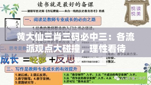 黄大仙三肖三码必中三：各流派观点大碰撞，理性看待