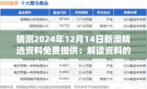 猜测2024年12月14日新澳精选资料免费提供：解读资料的价值所在