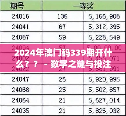 2024年澳门码339期开什么？？ - 数字之谜与投注心理