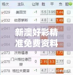 新澳好彩精准免费资料提供：优质足球预测分析工具