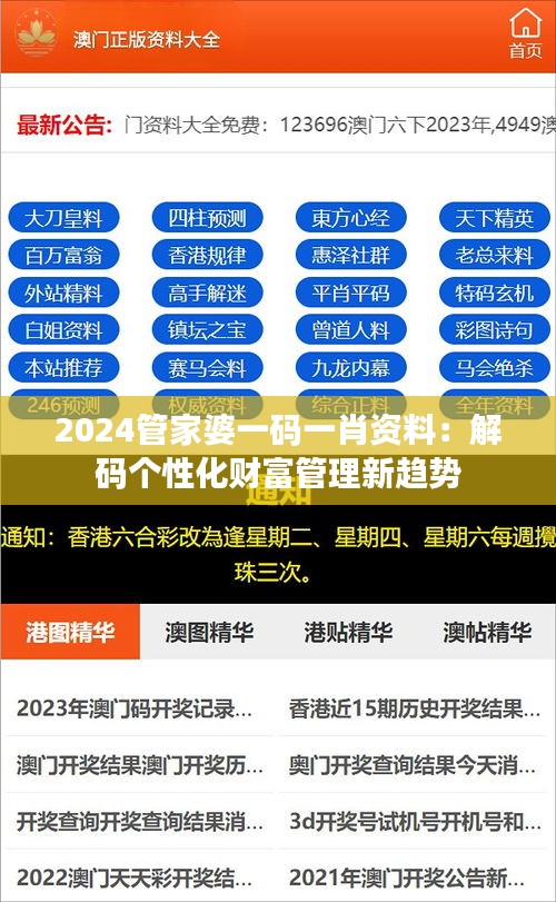 2024管家婆一码一肖资料：解码个性化财富管理新趋势