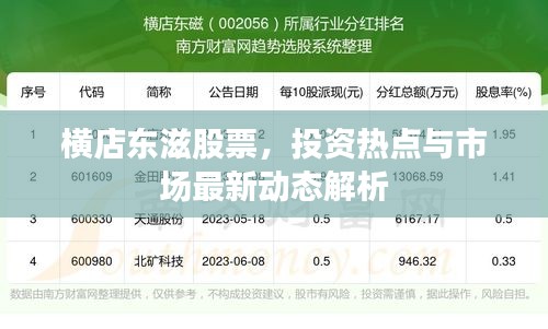 横店东滋股票，投资热点与市场最新动态解析