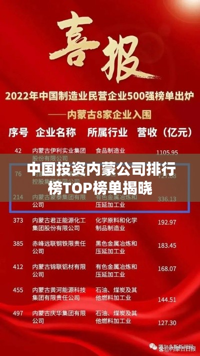 中国投资内蒙公司排行榜TOP榜单揭晓